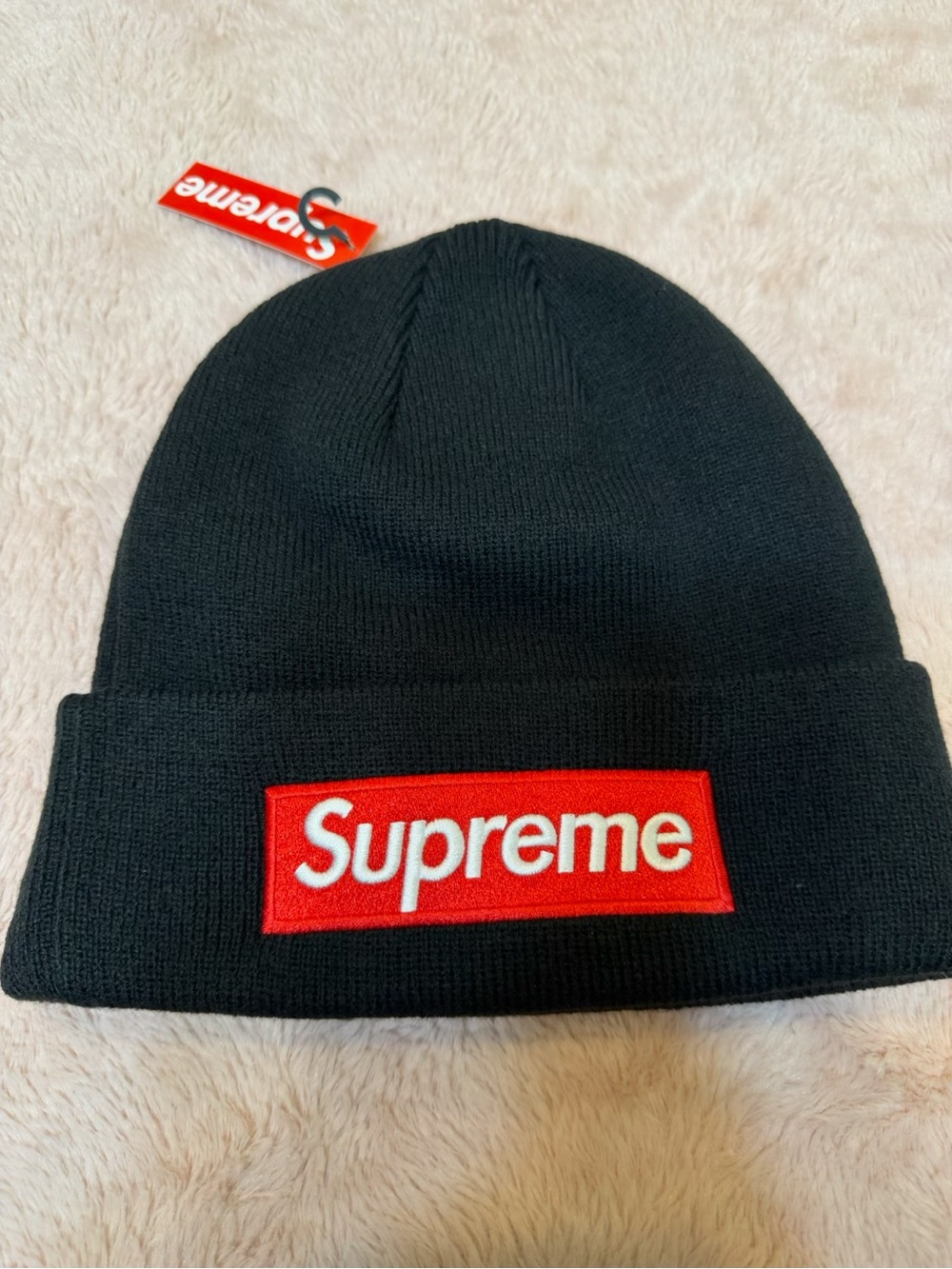 Supreme Black Beanie with Red Box Logo